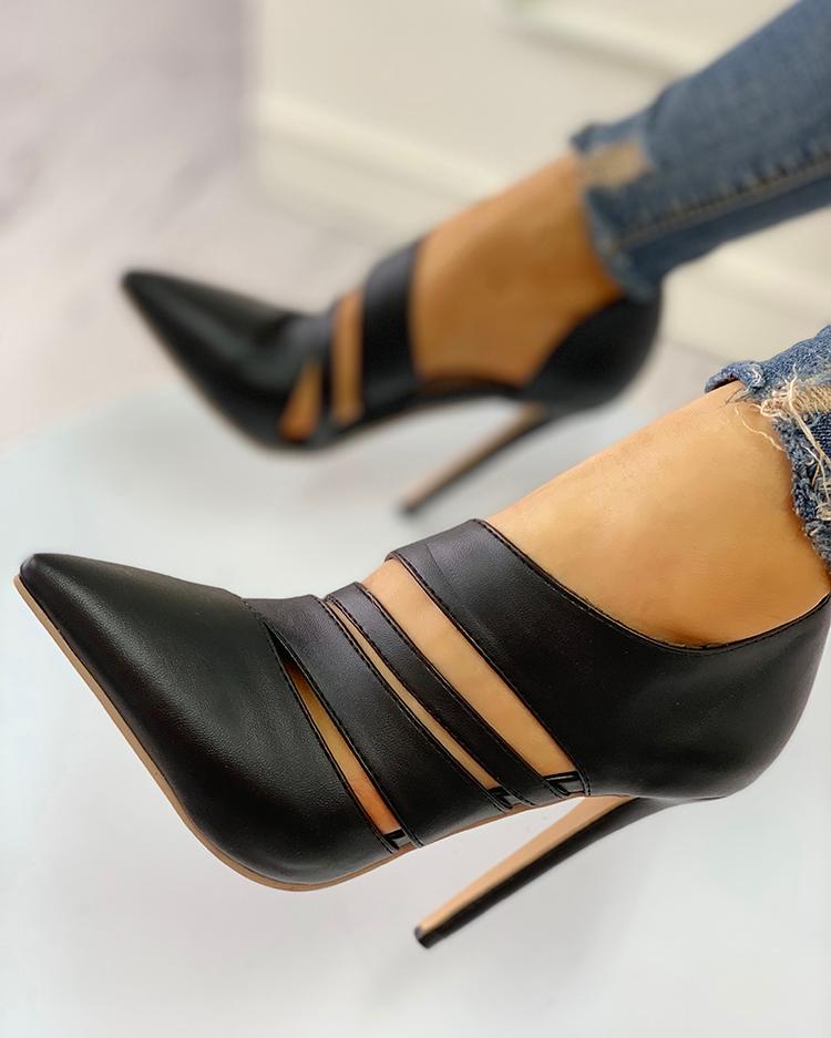 

Pointed Toe Cut Out Thin Heels, Black