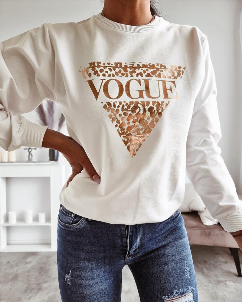 

Letter Geometric Pattern Metallic Long Sleeve Top, White