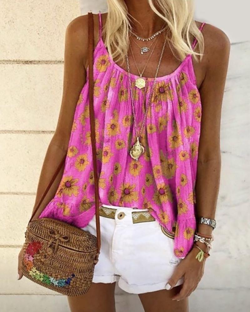 

Daisy Print Spaghetti Strap Casual Top, Hot pink