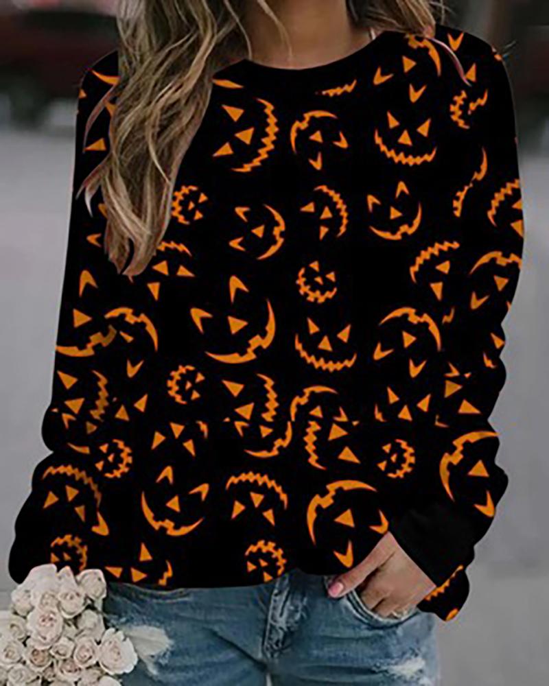 

Halloween Long Sleeve Graphic Print Sweatshirt, Black