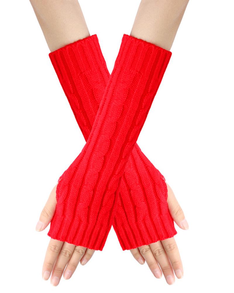 

1Pair Warm Cable Knit Fingerless Gloves, Red