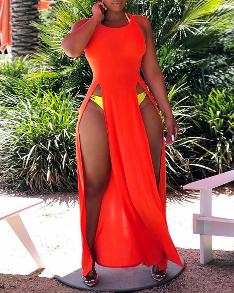 

Plain High Slit Maxi Dress, Orange