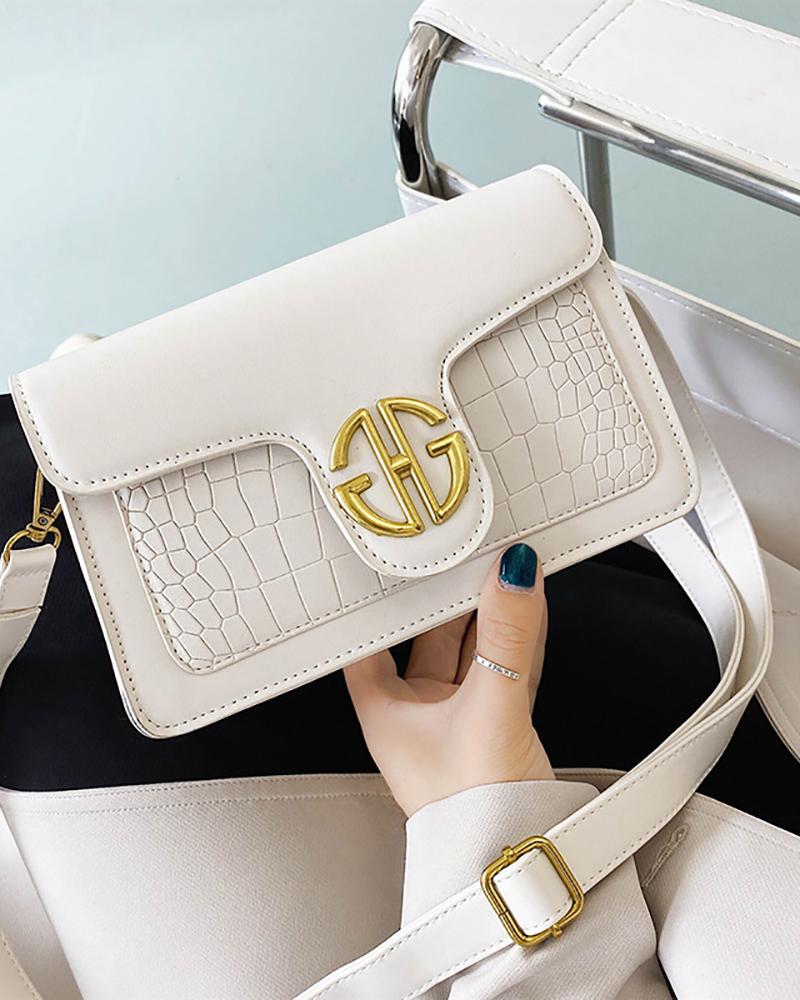 

Cros Embossed Buckled Flap Shoulder Bag, White