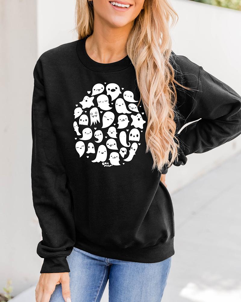 

Halloween Graphic Print Long Sleeve Sweatshirt, Black