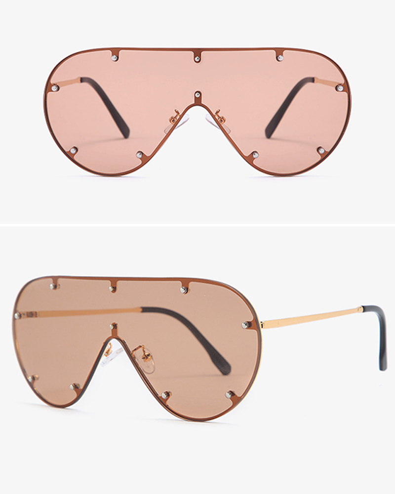 

1Pair Metal Decor Ombre Lens Flat Top Sunglasses, Coffee
