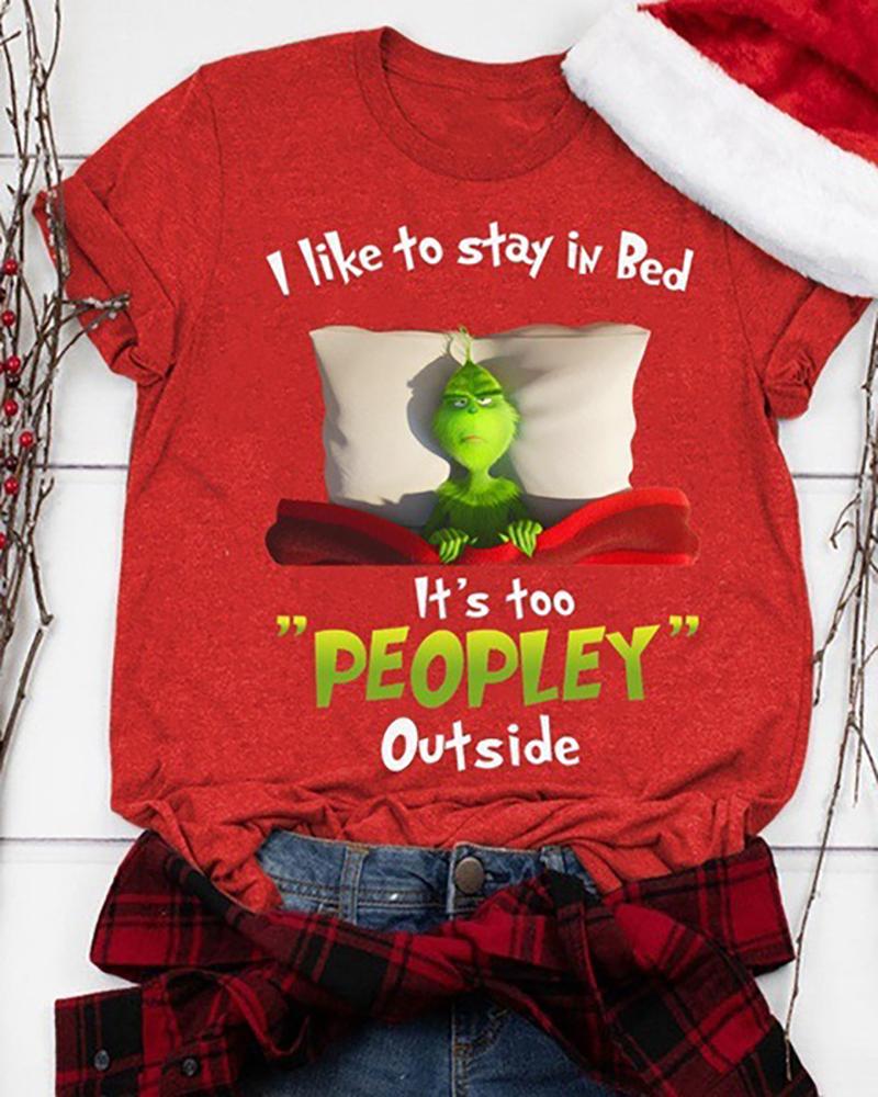 

Christmas Grinches Letter Print Short Sleeve T-shirt, Red