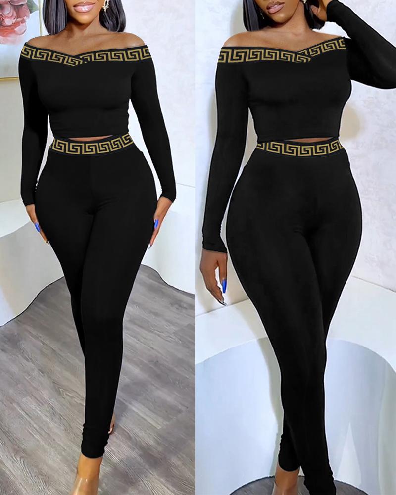 

Geo Tape Patch Crop Top & Pants Set, Black