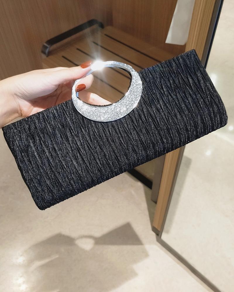 

Ruched Party Rhinestone Ring Clutch Bag, Black