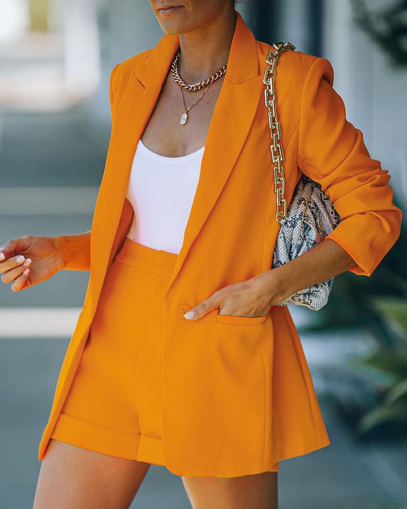 

Long Sleeve Blazer Coat & High Waist Shorts Set, Orange