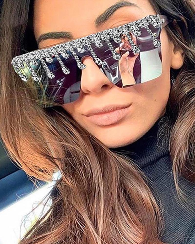 

1Pair Square Tassel Studded Sunglasses, Black