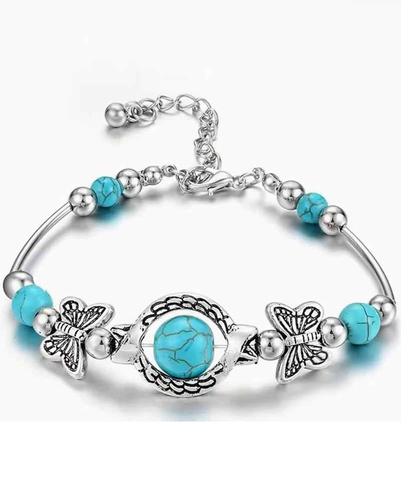 

1pc Charm Vintage Jewelry Silver Natural Turquoise Women Girl Butterfly Bracelet Chain Beads Wedding Gift
