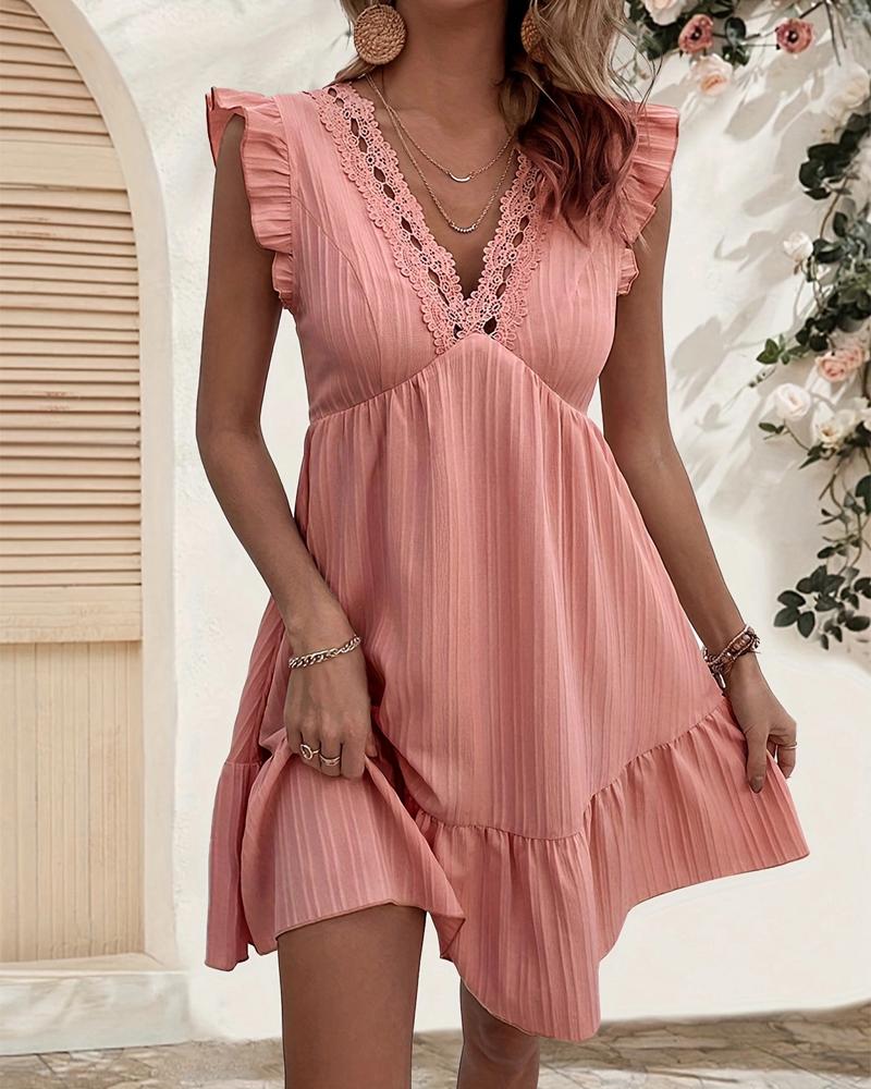 Lace Patch Ruffles Textured Casual Dress