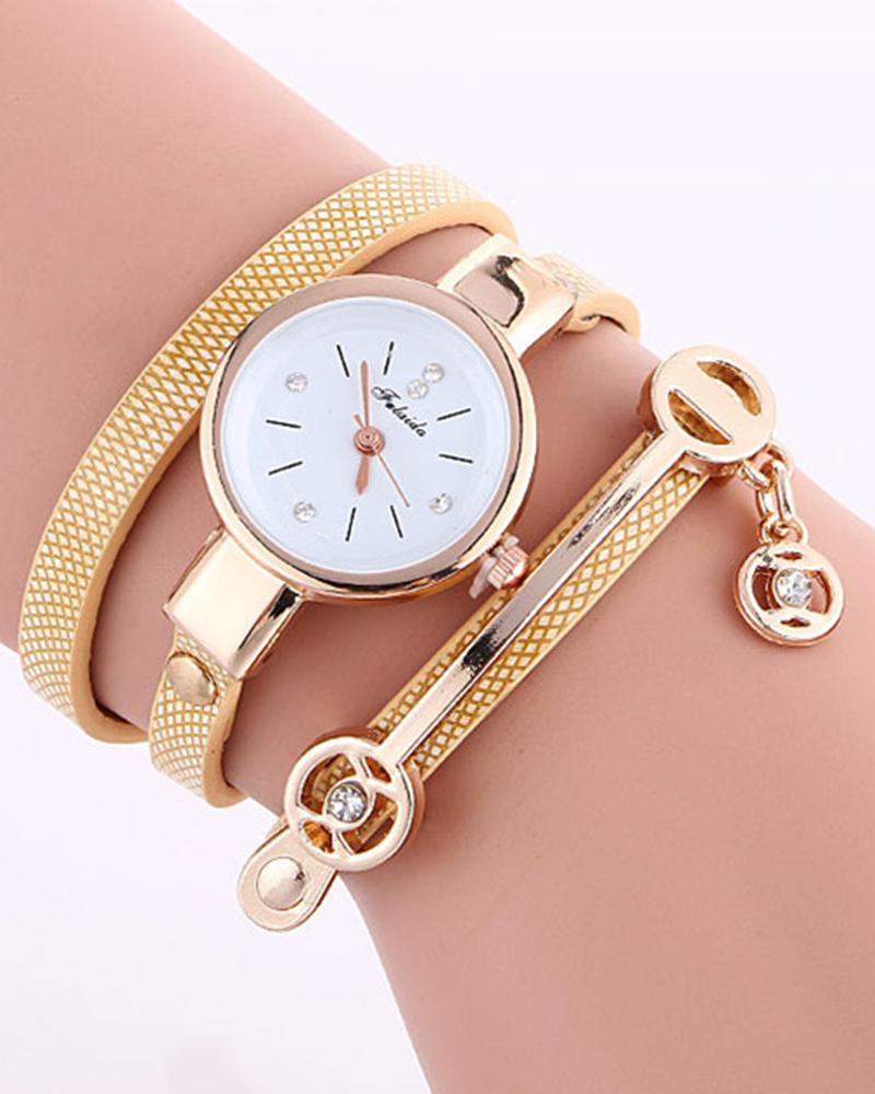 

1pc Geometric Tassel Design Bangle Quartz Watch, Yellow