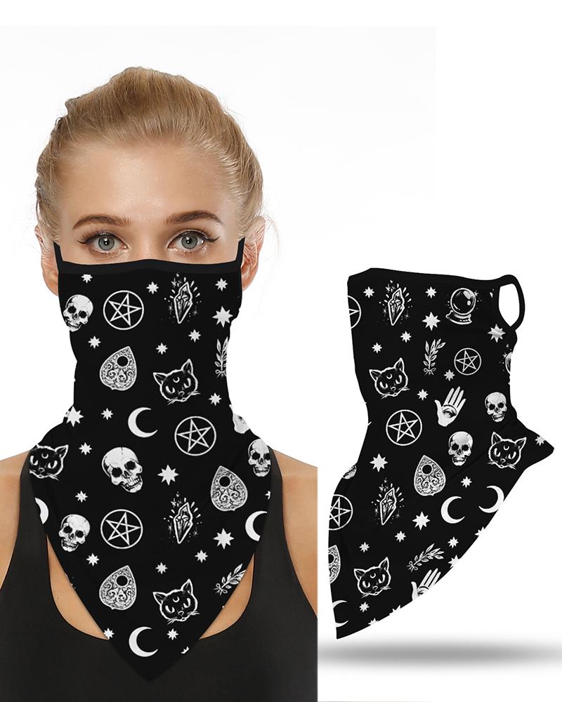 

Skull Print Breathable Ear Loop Face Cover Windproof Motorcycling Dust Outdoors, Black