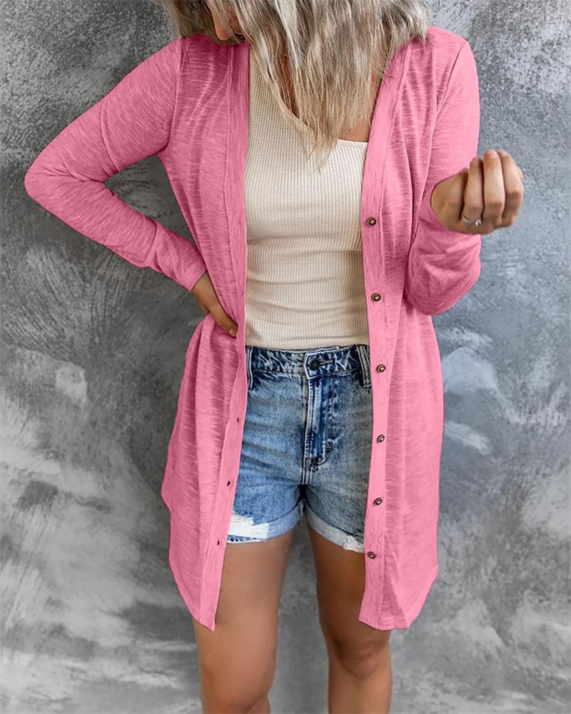 

Open Front Buttoned Longline Coat, Pink