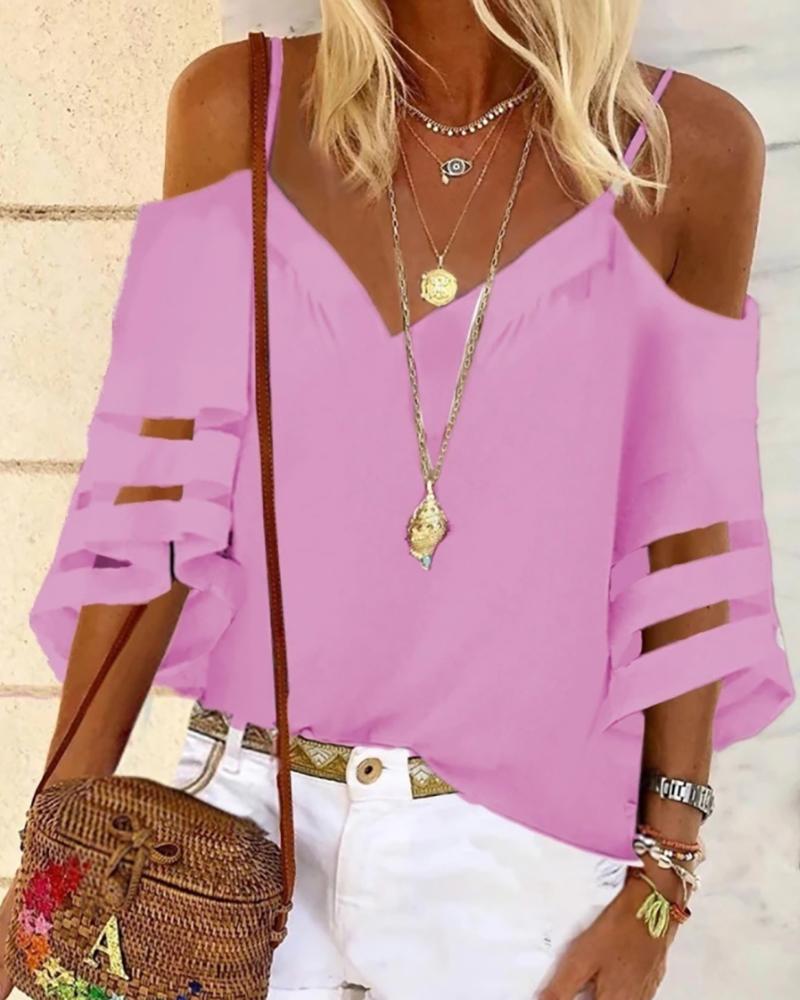 

Cold Shoulder Cutout Sleeve T-shirt, Light purple