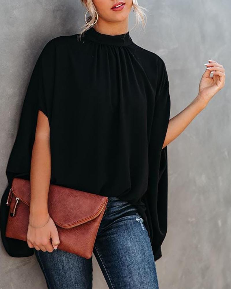 

Batwing Sleeve Cape Design Top, Black