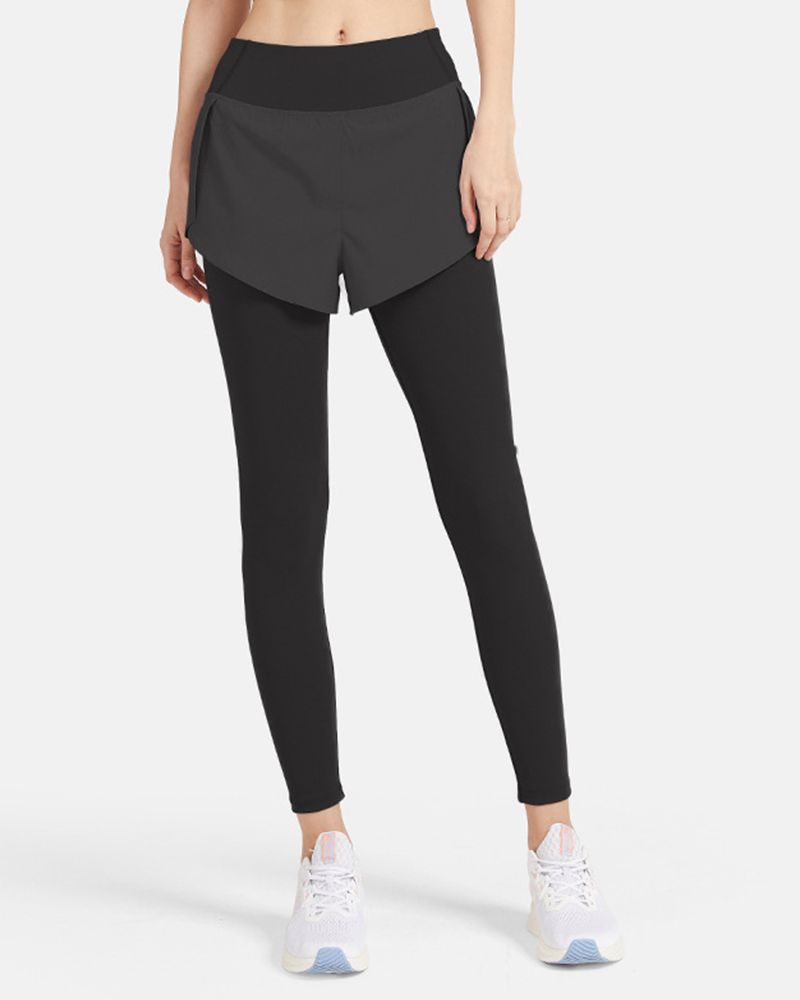 

Color Block High Waist Fake 2PC Sport Pants, Black