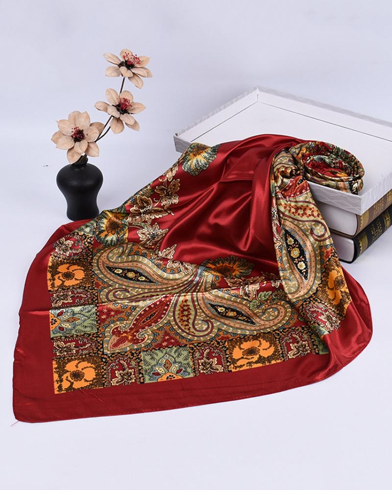

Satin Paisley Print Vintage Square Scarf Headband, Style1