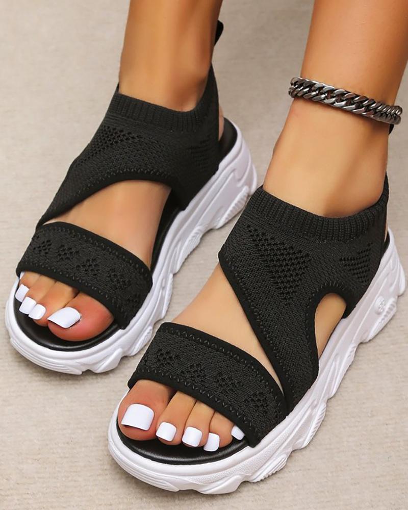 

Knit Hollow Out Muffin Sandals, Black