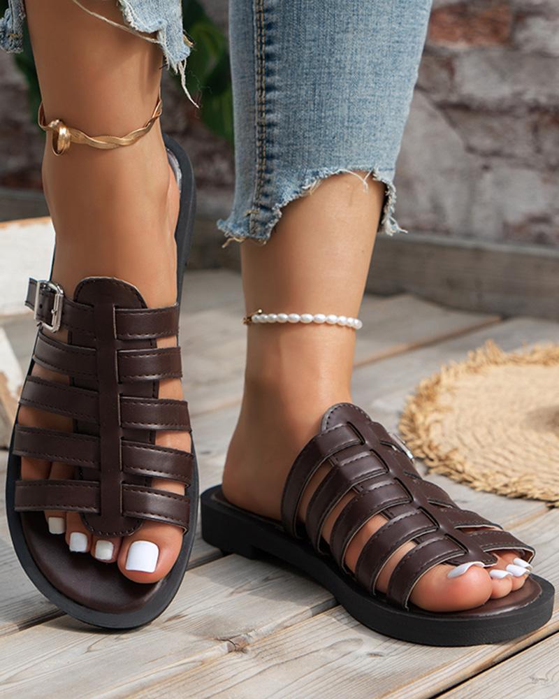 

Multi Strap Buckled Summer Slippers, Coffee