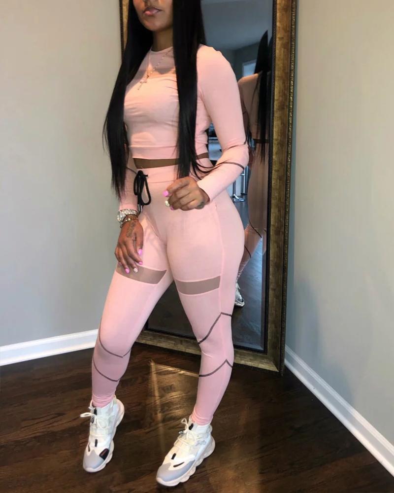 

Crop Top Leggings Sports Two-piece Set, Pink