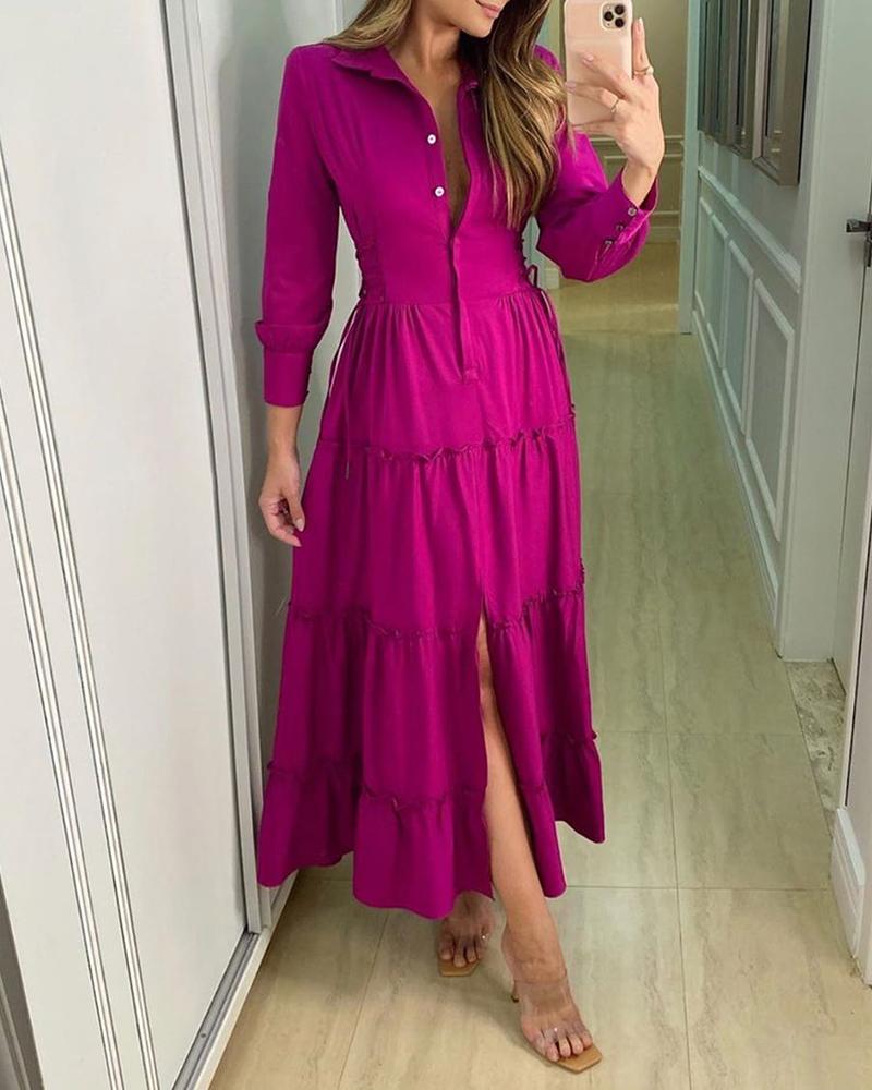 

Plain Long Sleeve Slit Maxi Dress, Hot pink