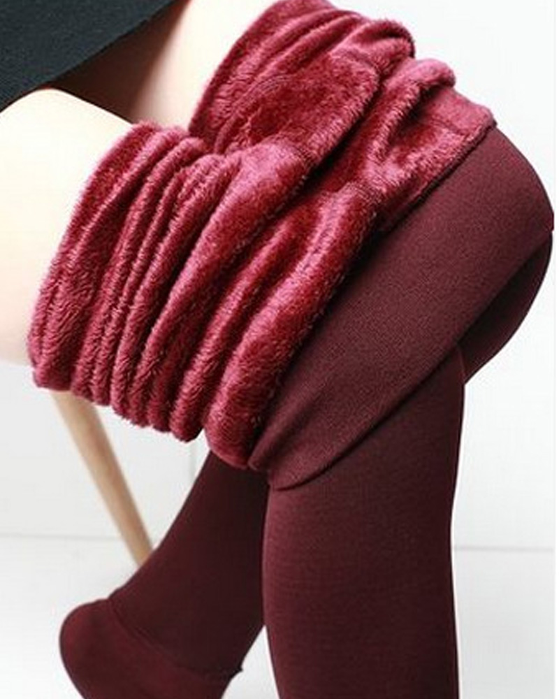 

High Waist Thermal Warm Fleece Lined Stirrup Leggings, Wine red