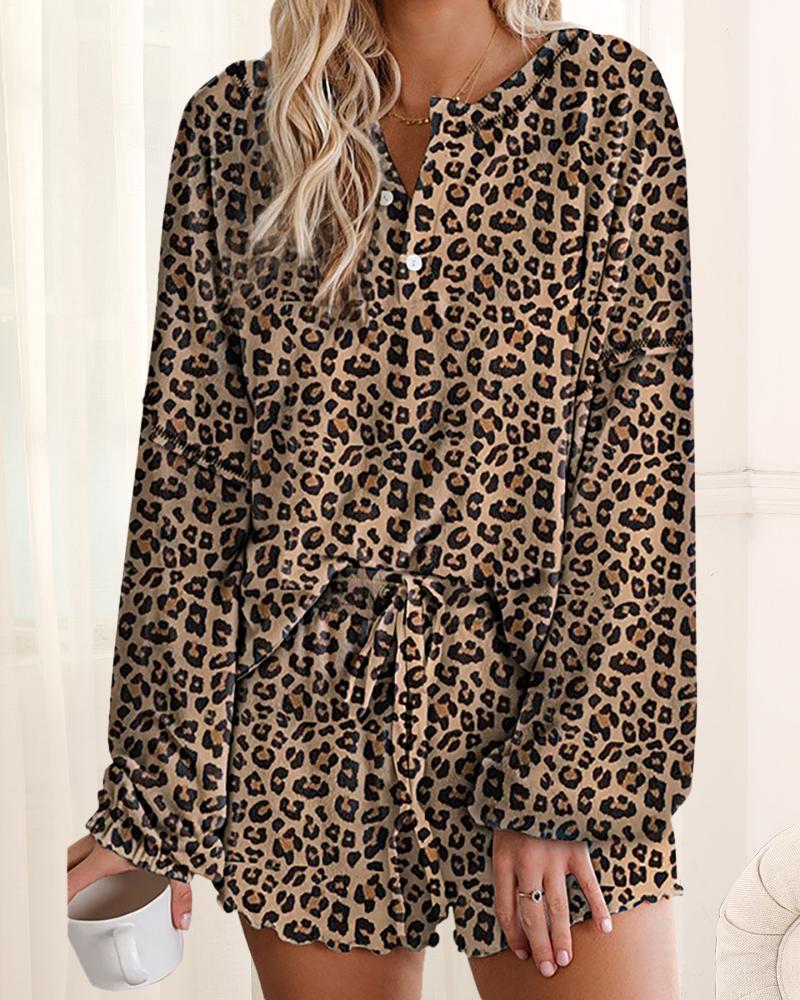 

Tie Dye Print Long Sleeve Pajamas Set, Leopard