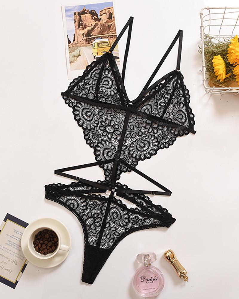 Floral Lace Strap Decor Spaghetti Strap Teddy