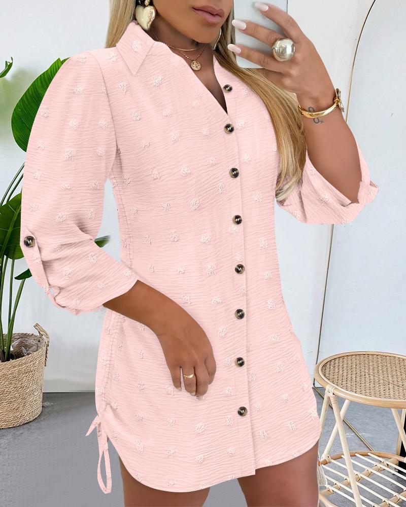 

Vestido de camisa de chiffon com gola alta e manga comprida, estilo casual, com botões, minivestido, Pink