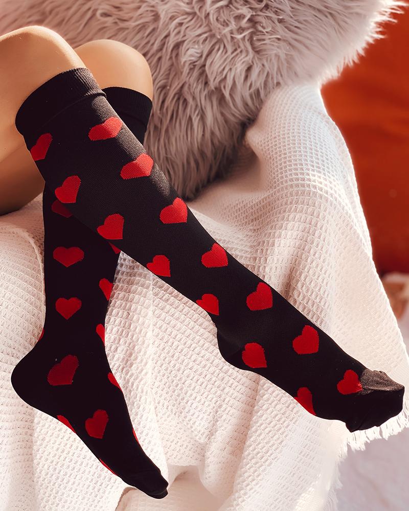 

1Pair Christmas Heart Print Long Socks, Black