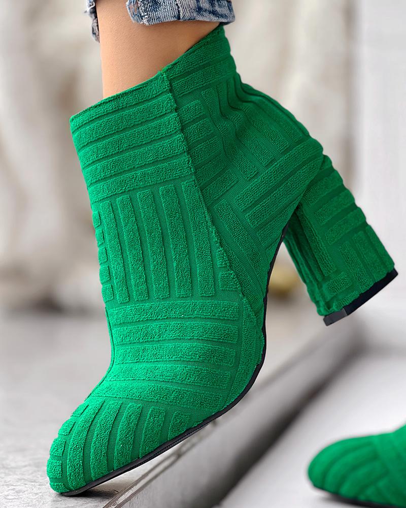 

Fuzzy Textured Chunky Heel Ankle Boots, Green