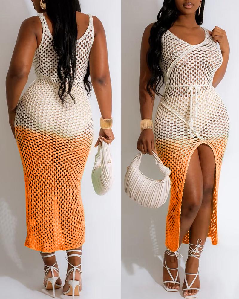 

Ombre Hollow Out Slit Crochet Cover Up Dress, Orange