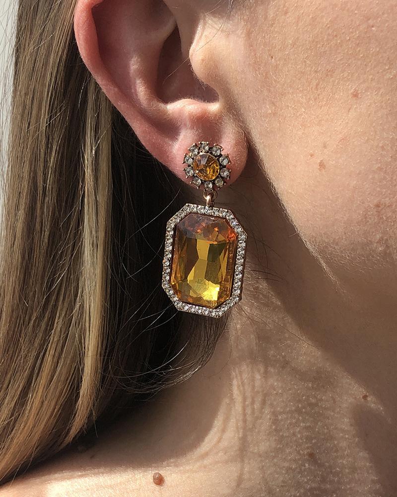 

1Pair Square Rhinestone Decor Drop Earrings, Yellow