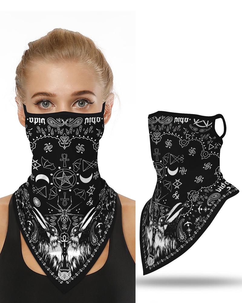 

Print Breathable Ear Loop Face Cover Windproof Motorcycling Dust Outdoors Bandana, Black