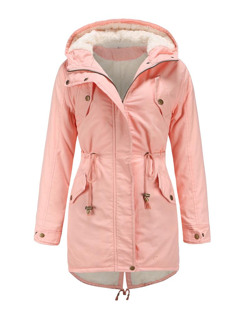 

Women' Parka Casual Winter Long Coat Pocket Design Fur Collar Drawstring Lined Hooded Fit Warm Jacket, Pink