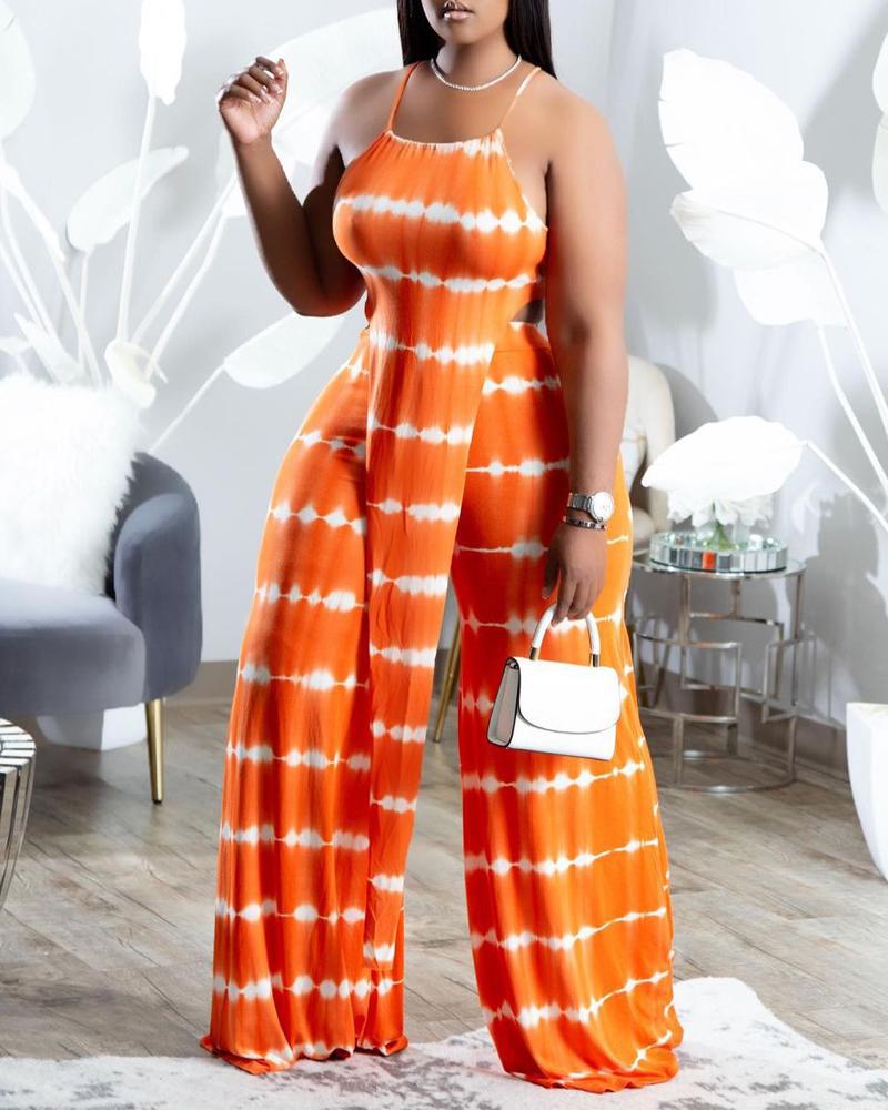 

Tie Dye Hanky Hem Crop Top & Wide Leg Pants Set, Orange