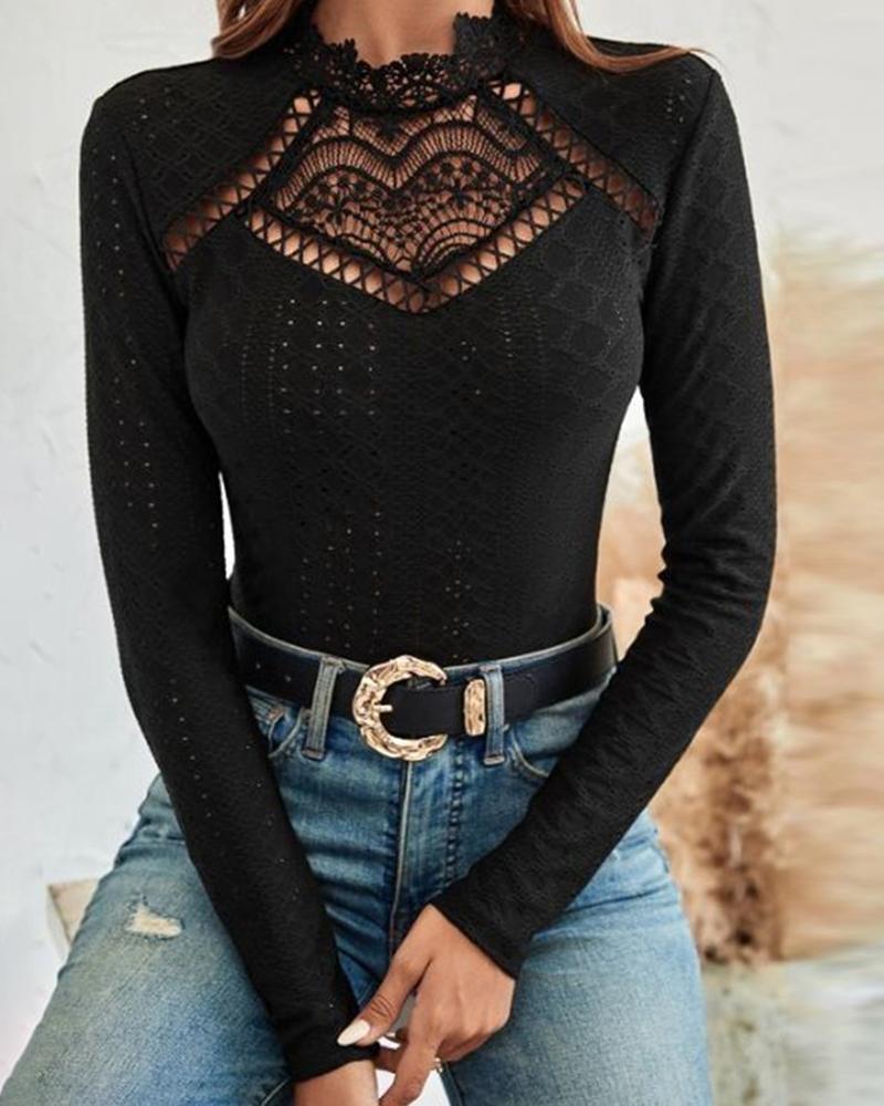 

Eyelet Embroidery Hollow-out Crochet Lace Top, Black