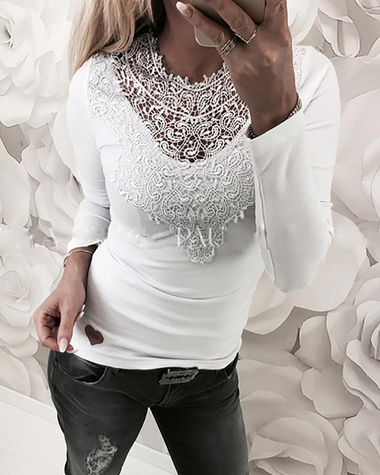 

Lace Applique Slim Fit Shirt Women Blouse, White