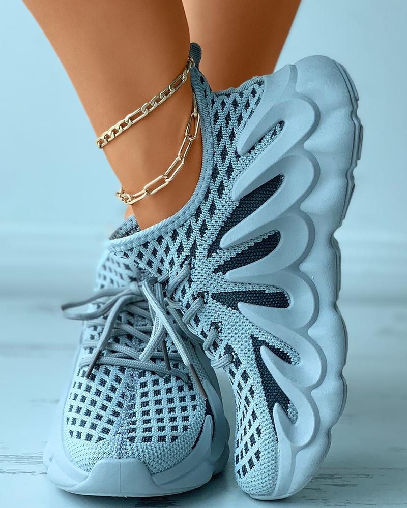 

Colorblock Knit Breathable Lace-up Sporty Sneakers, Gray