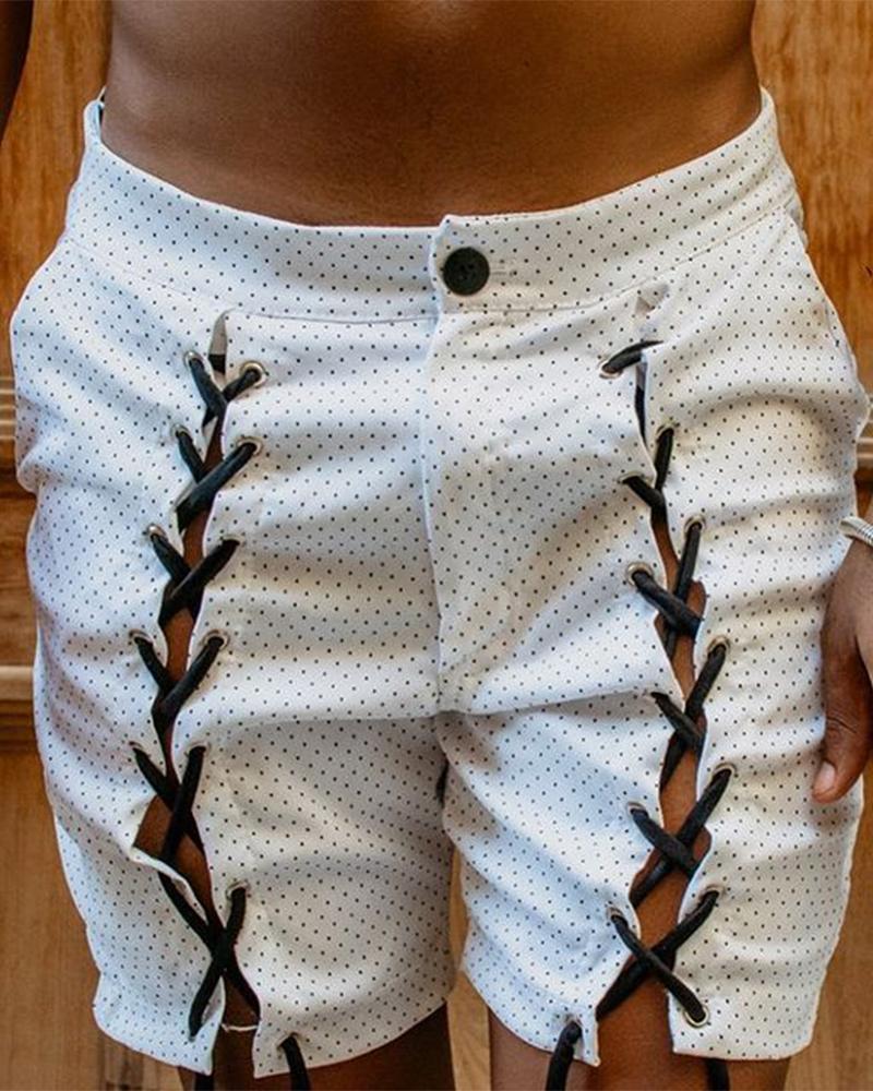 

Solid Strappy Slim Shorts, White