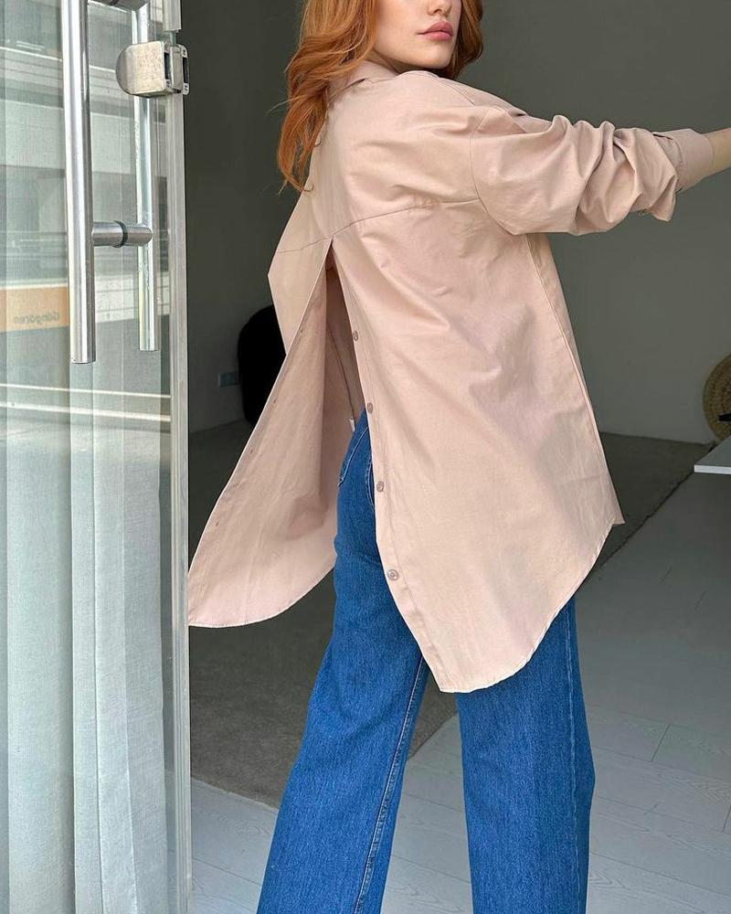 

Long Sleeve Buttoned Slit Shirt, Khaki