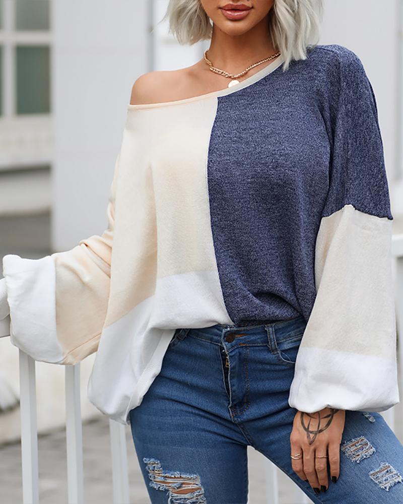 

Color Block Drop Shoulder Oversized Sweater, Apricot
