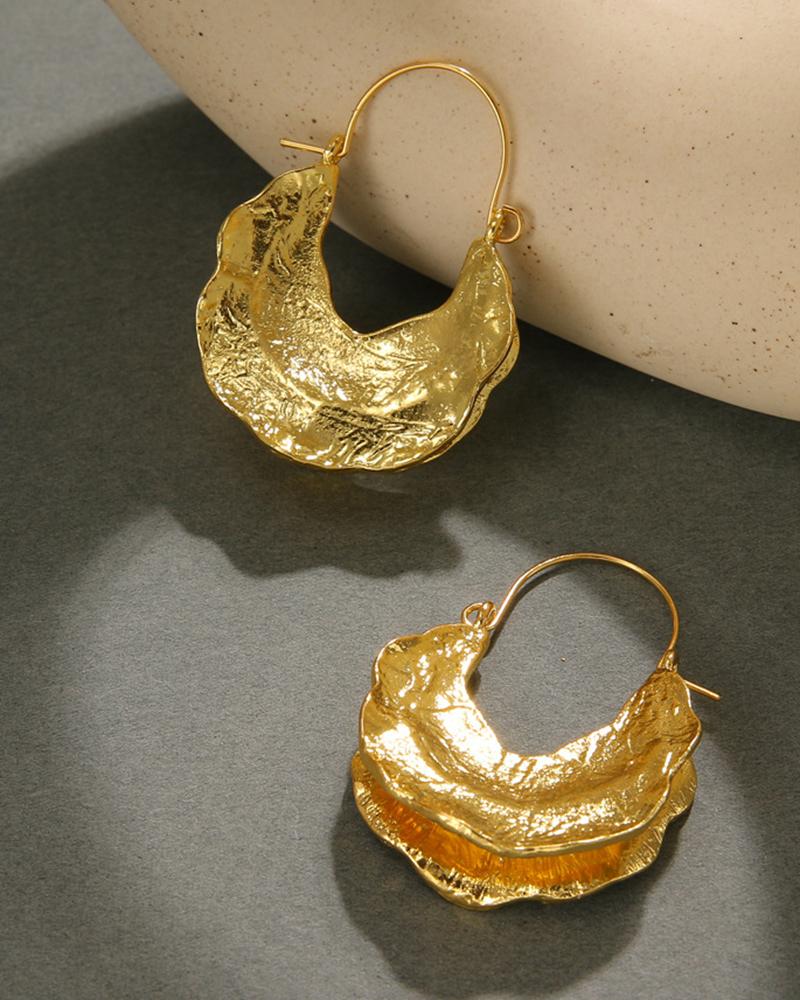 

1Pair Petal Shaped Hoop Earrings, Gold