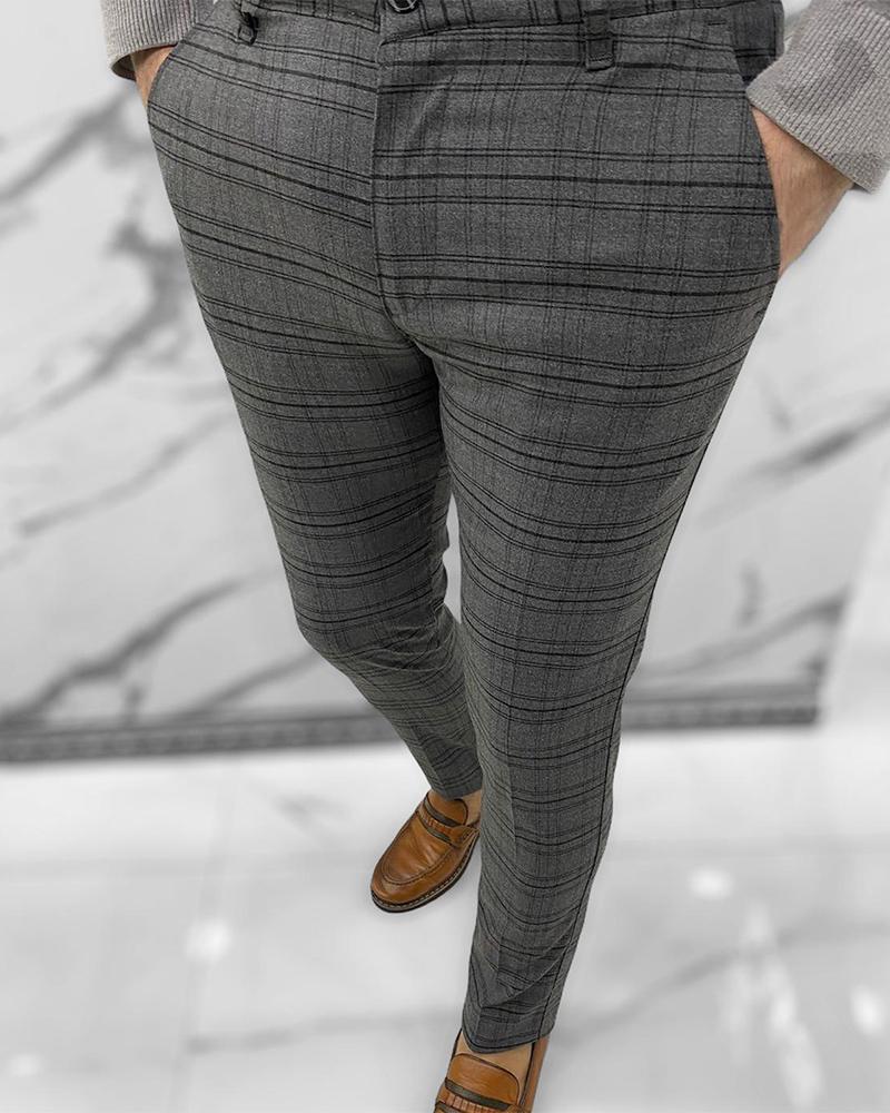 

Casual Check Straight Skinny Suit Pants, Dark grey