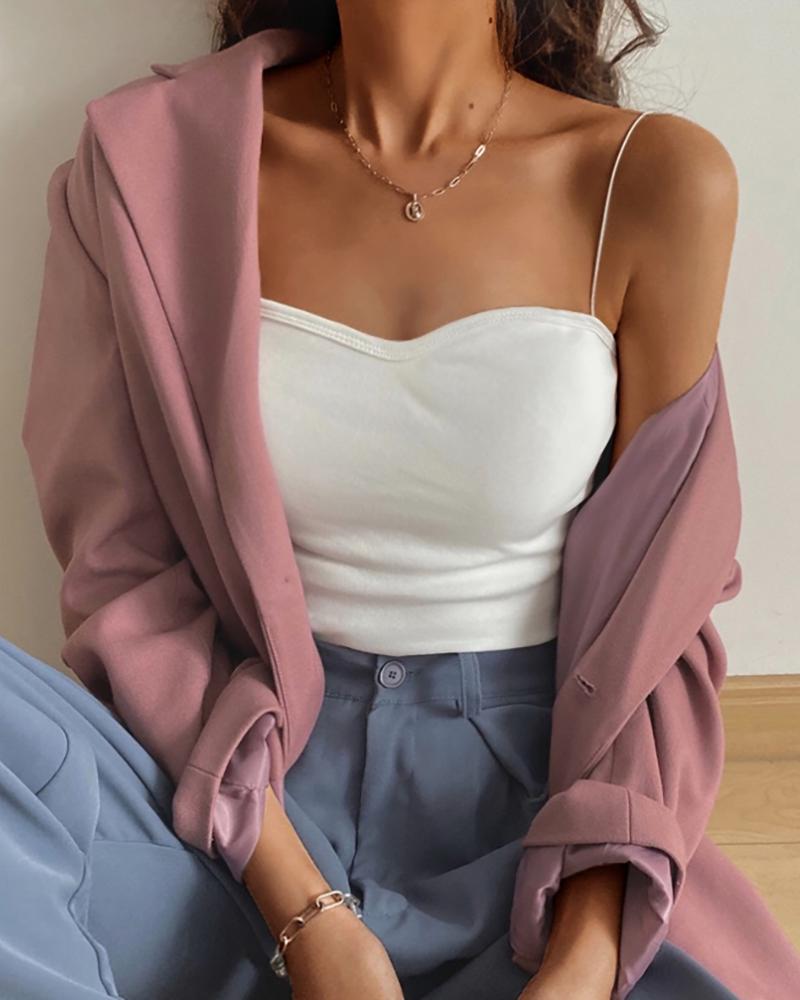 

Spaghetti Strap V Neck Skinny Crop Top, White