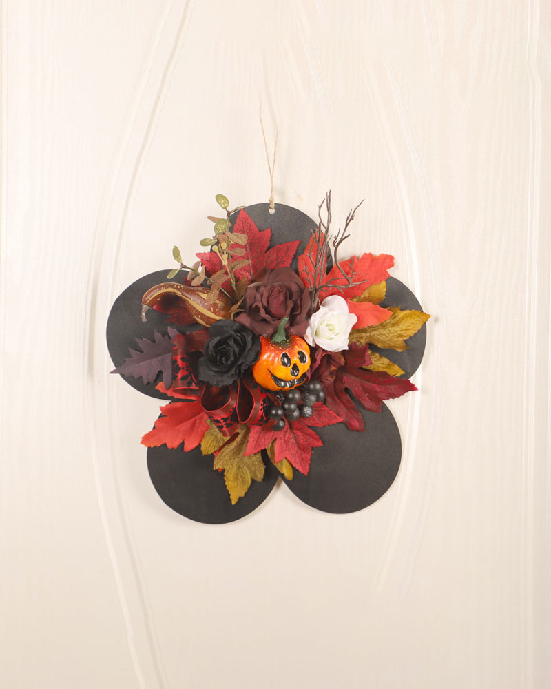 

Halloween Door Hanger Large Flower Sign With Pumpkin Maple Leaves Berries Front Door Wreath Ornament, Style1