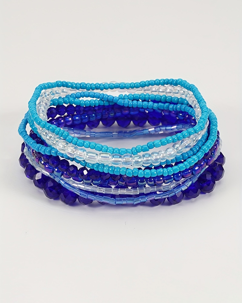 

Pulseira elástica com miçangas Boho Conjunto de pulseiras coloridas de praia com várias camadas, Blue