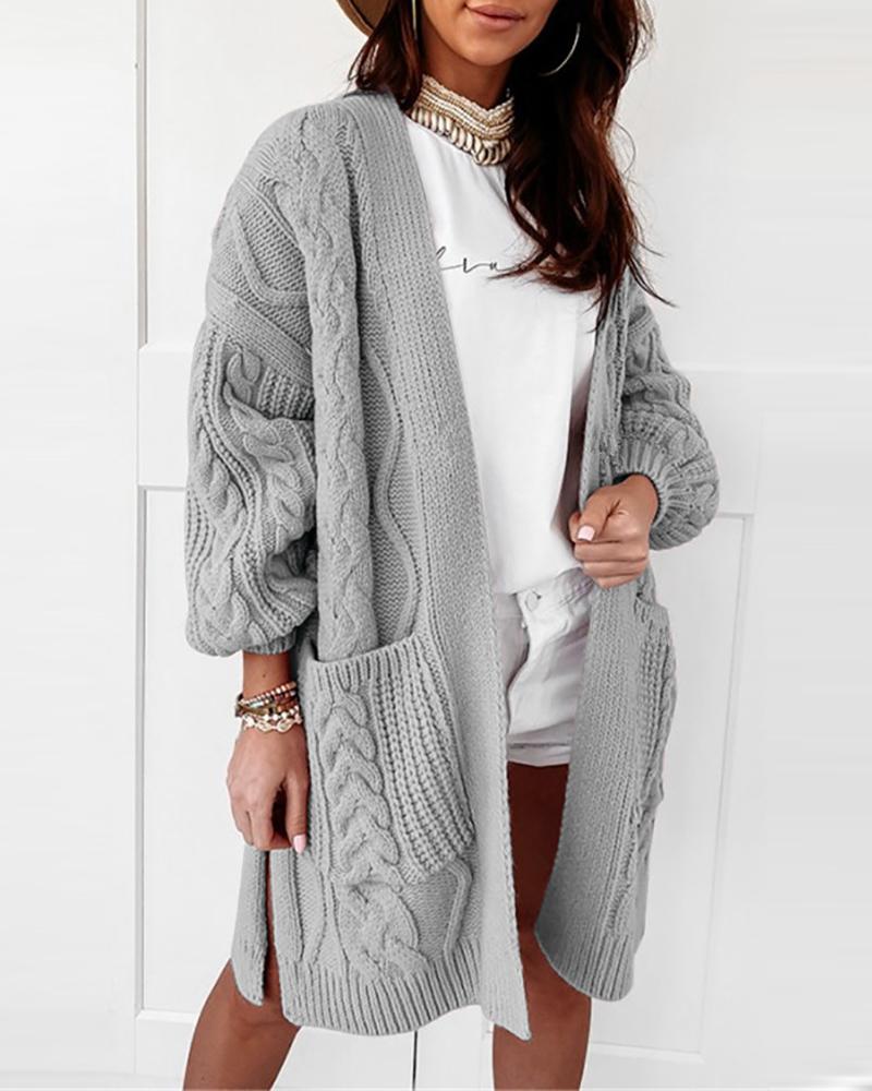 

Knit Long Sleeve Pocket Design Cardigan, Gray